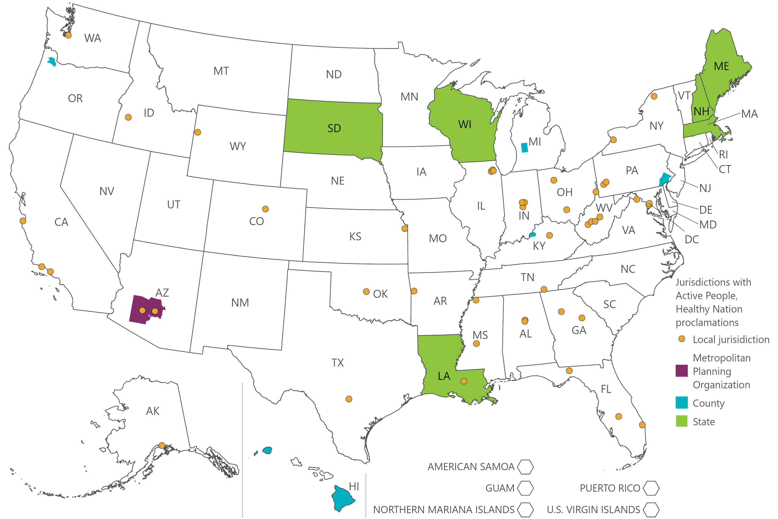 Active People, Healthy Nation proclamations map