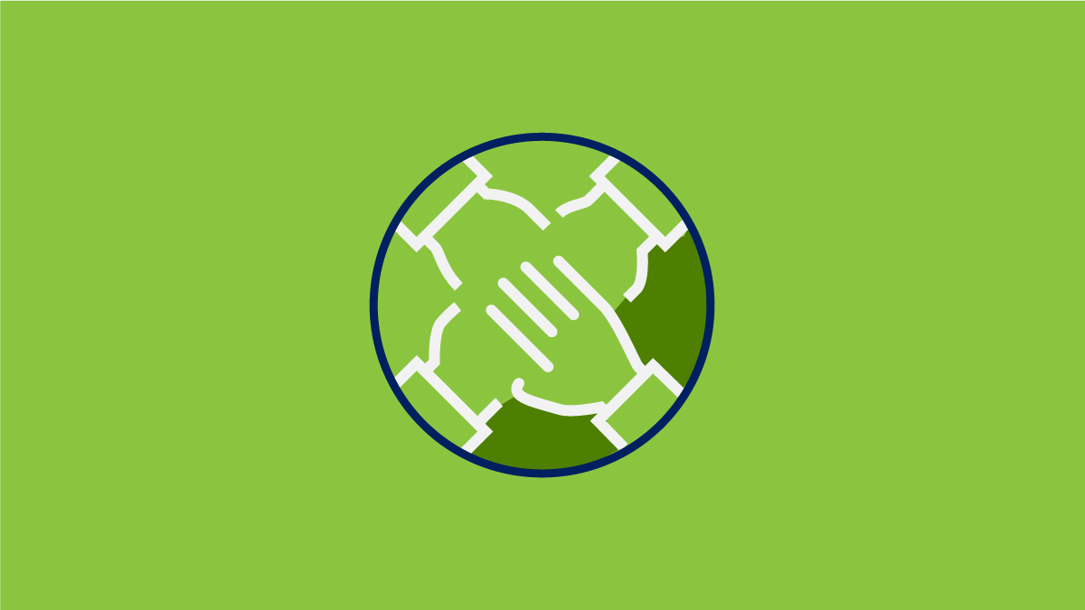 Icon with circle of people clasping hands.