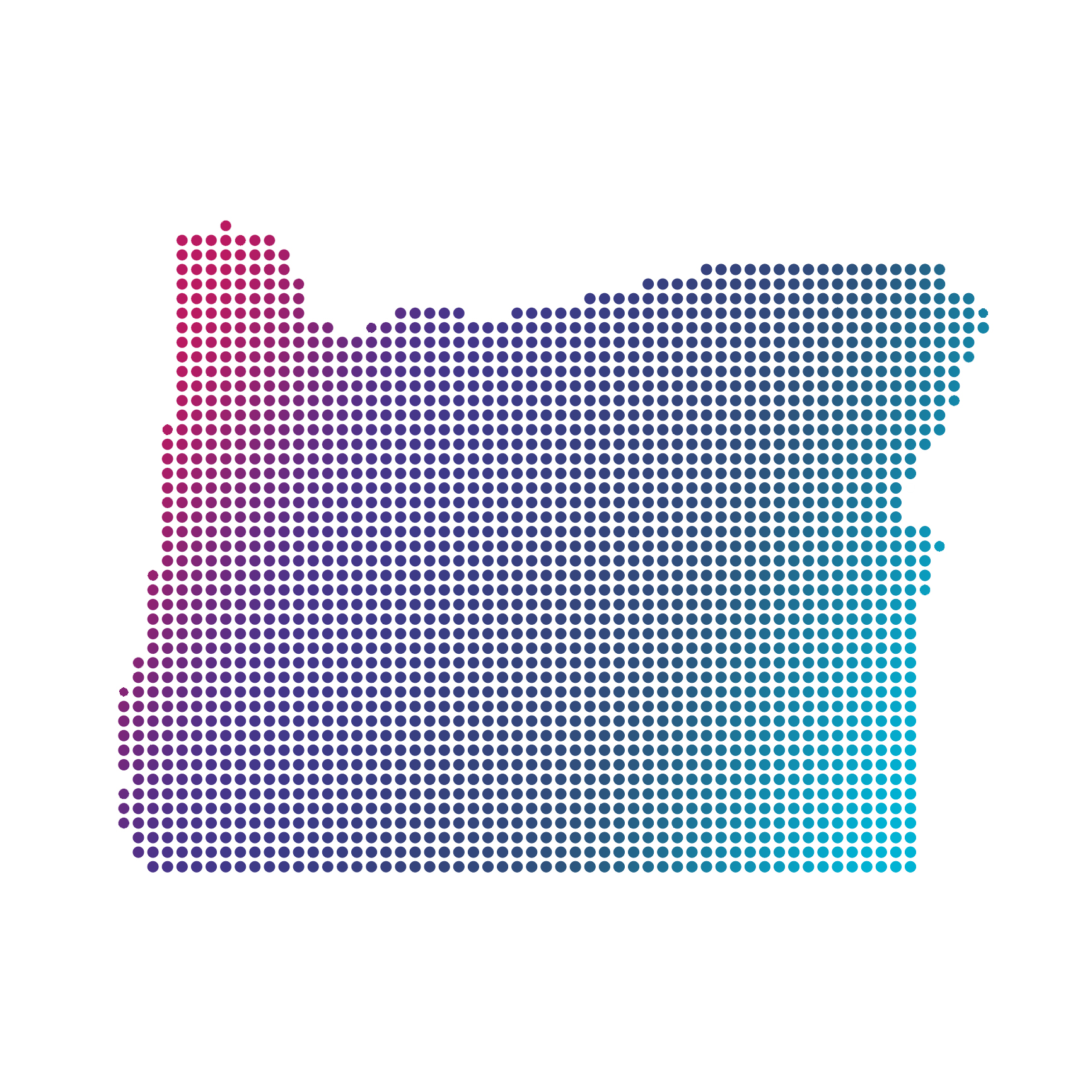 Oregon map of blue dots on white background