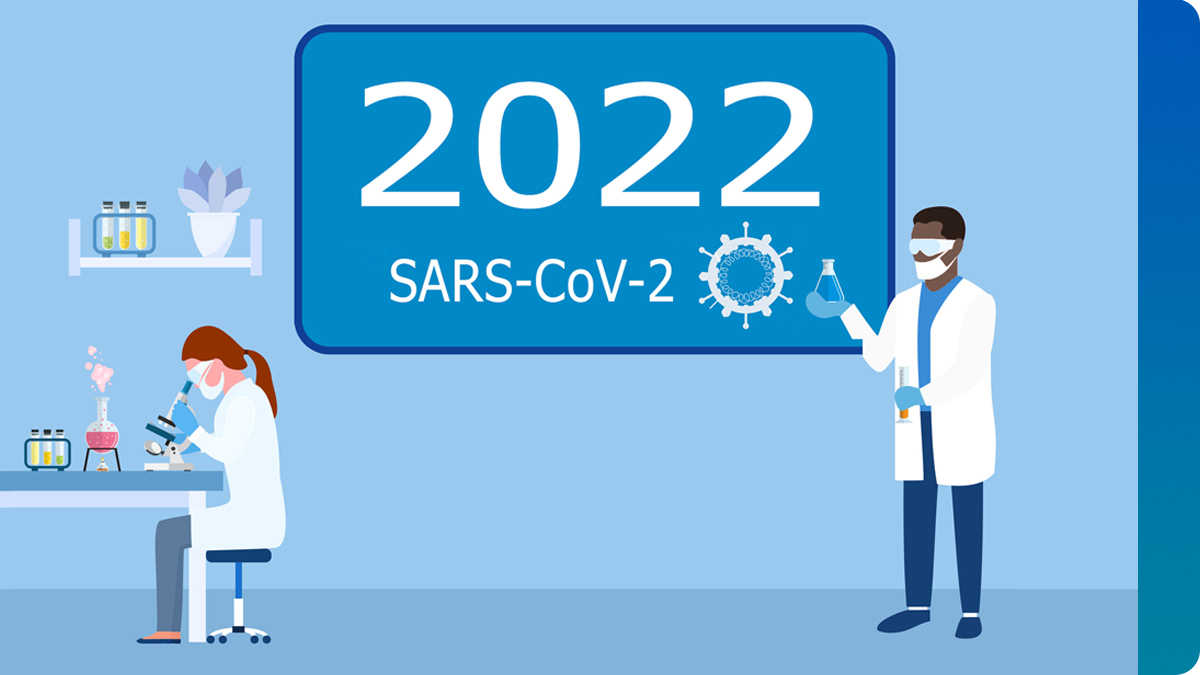 Decorative image with words "2022" and "SARS-CoV-2"