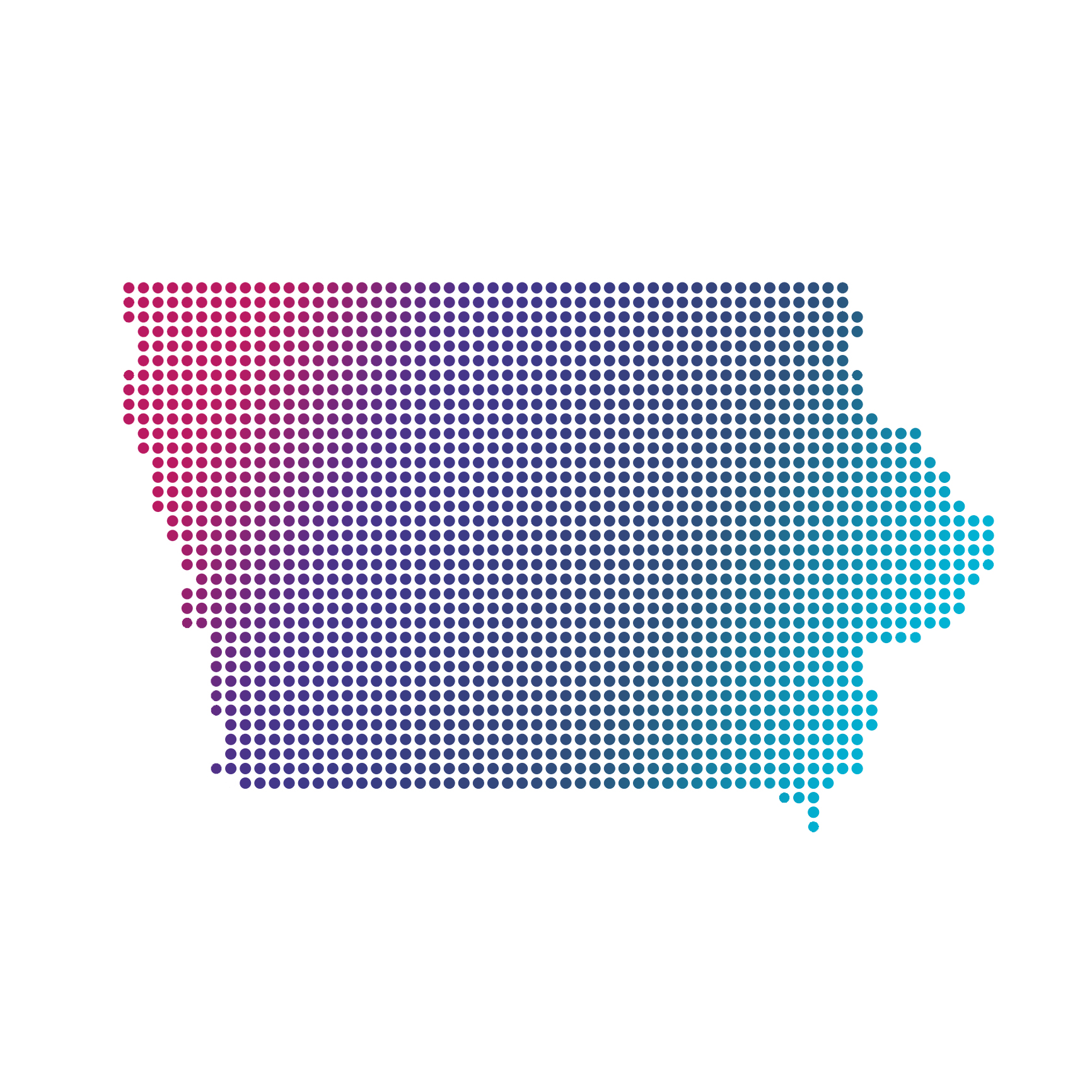 Iowa map of blue dots on white background Iowa map of blue dots on white background