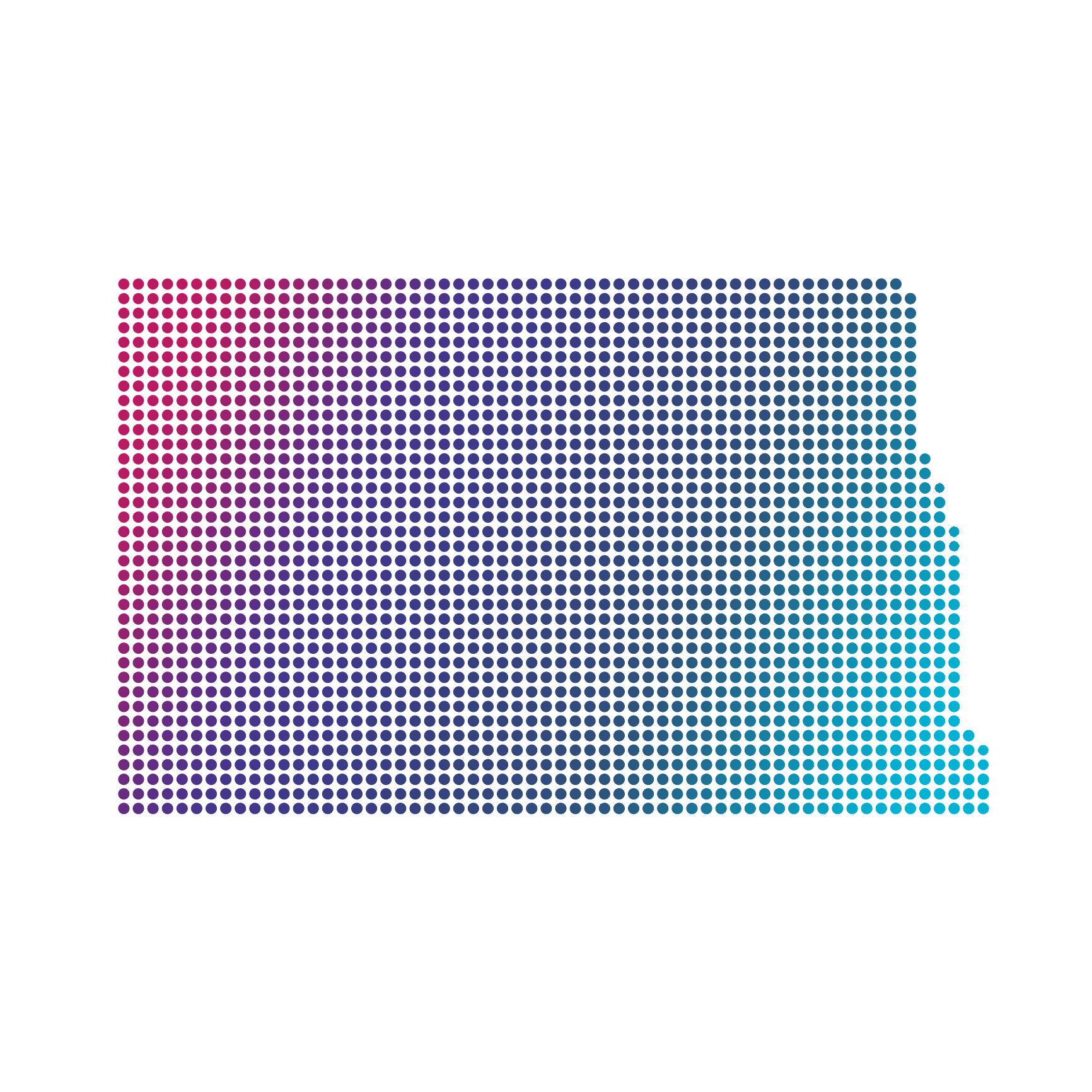 North Dakota map of blue dots on white background