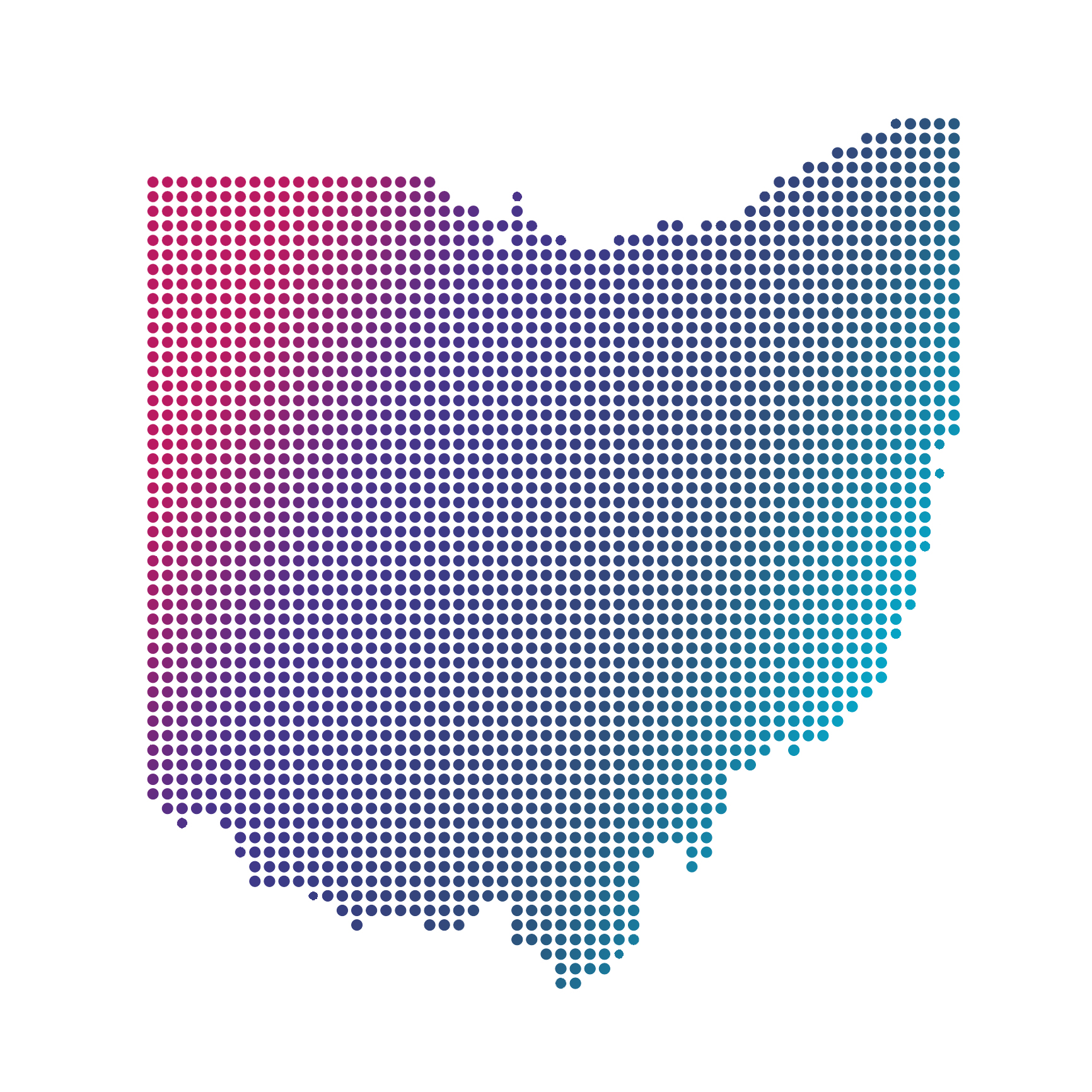 Ohio map of blue dots on white background