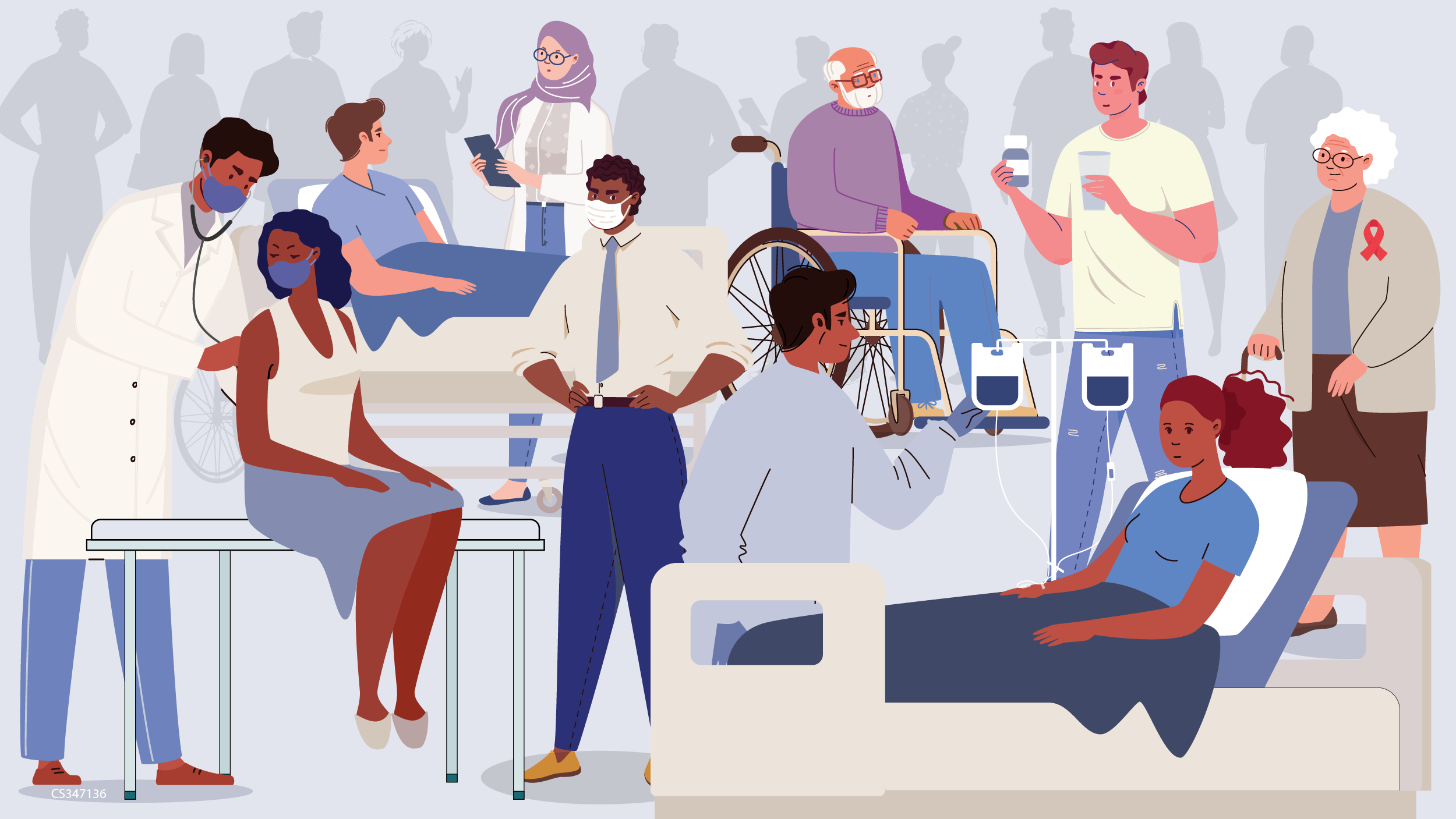People with weakened immune systems are at a higher risk for fungal diseases a collage of illustrations of patients and people with medical conditions