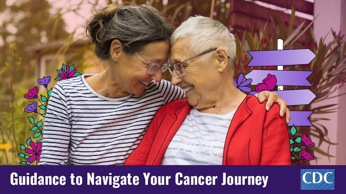 Two women sitting outdoors. The text below reads Guidance to Navigate Your Cancer Journey.