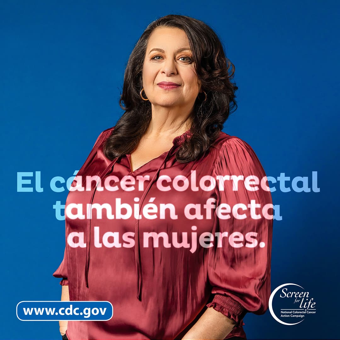Foto de una mujer con el enlace de www.cdc.gov y el logo de Screen for Life