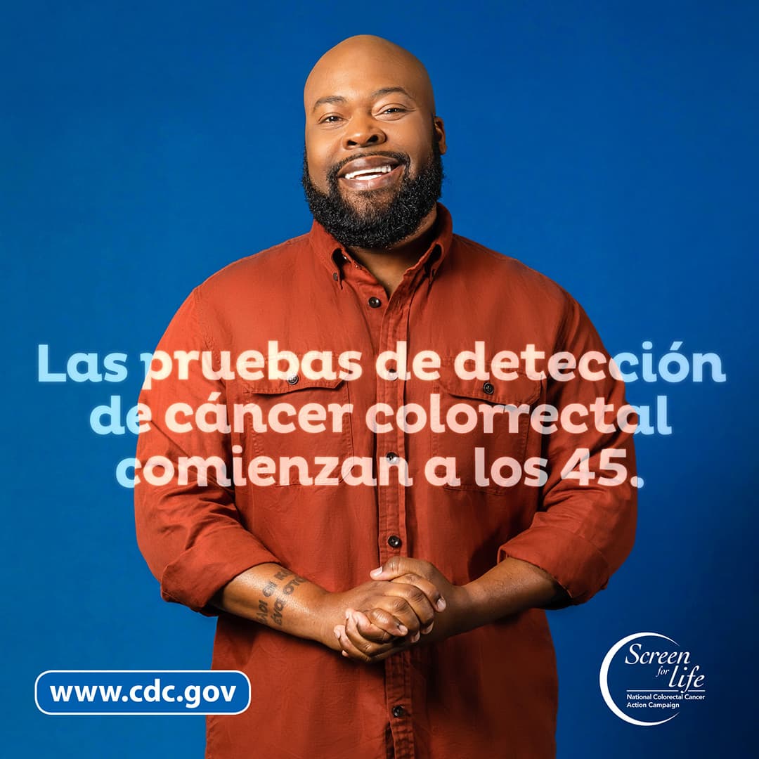 Foto de un hombre con el enlace de www.cdc.gov y el logo de Screen for Life
