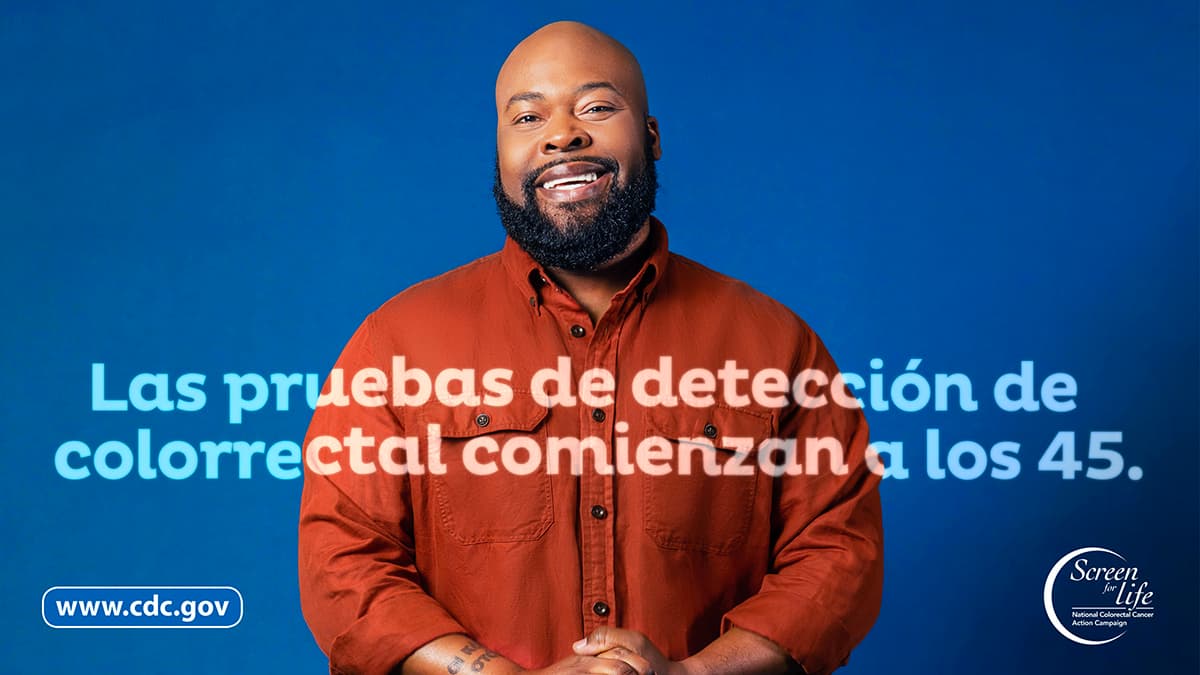 Foto de un hombre con el enlace de www.cdc.gov y el logo de Screen for Life