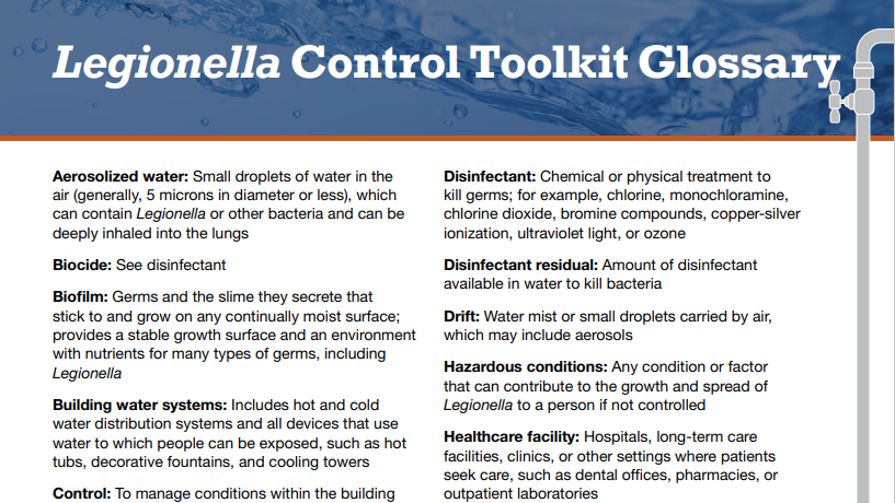 Glossary.png An image of the glossary page of the Legionella Control Toolkit.