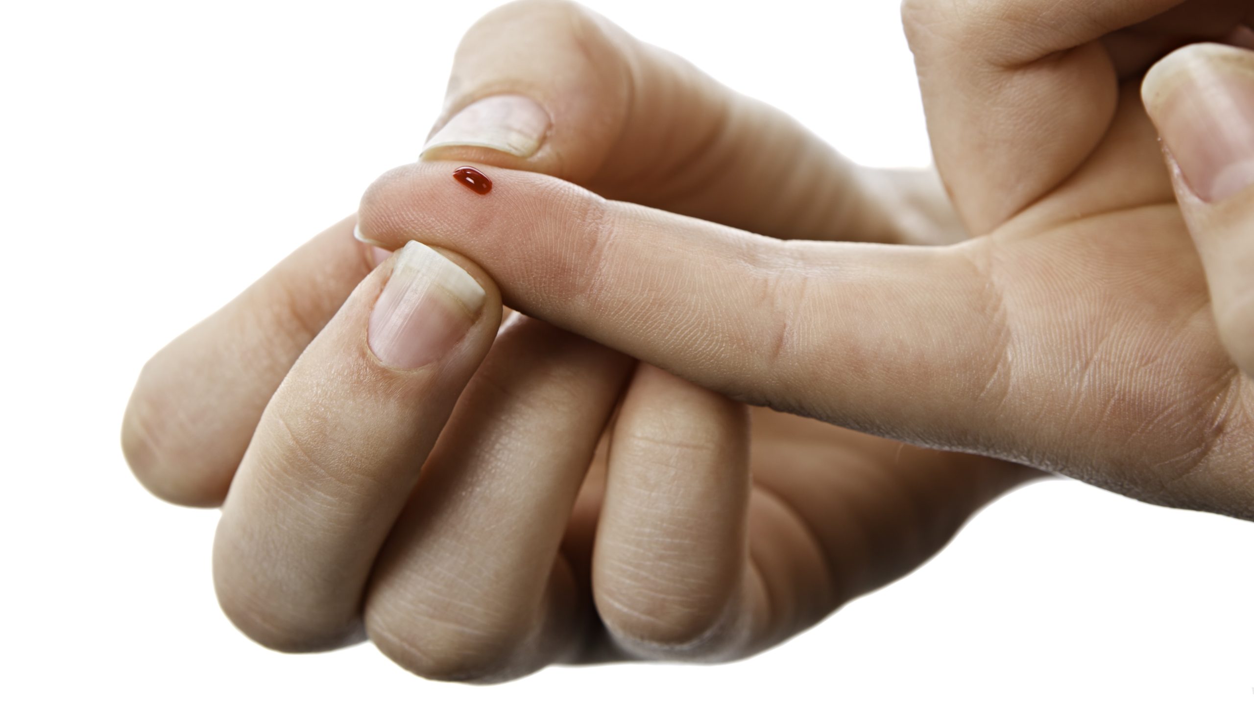 — title missing — Dental health care personnel with blood on their fingertip.