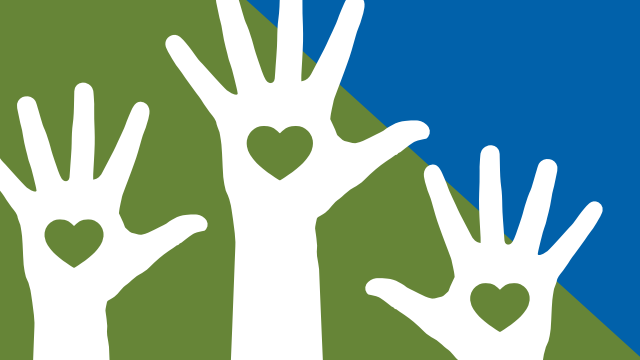 — title missing — Illustration of 3 hands, each with a heart shape in its palm, reaching upward