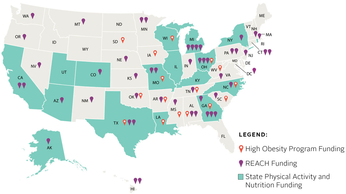 -- title missing -- US map showing where programs are located that receive SPAN, HOP, and REACH funding.