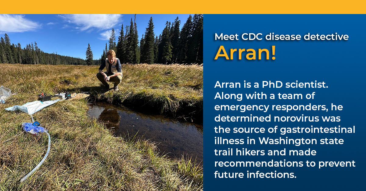 Arran, EIS officer, performing analysis in the field of norovirus in a body of water.