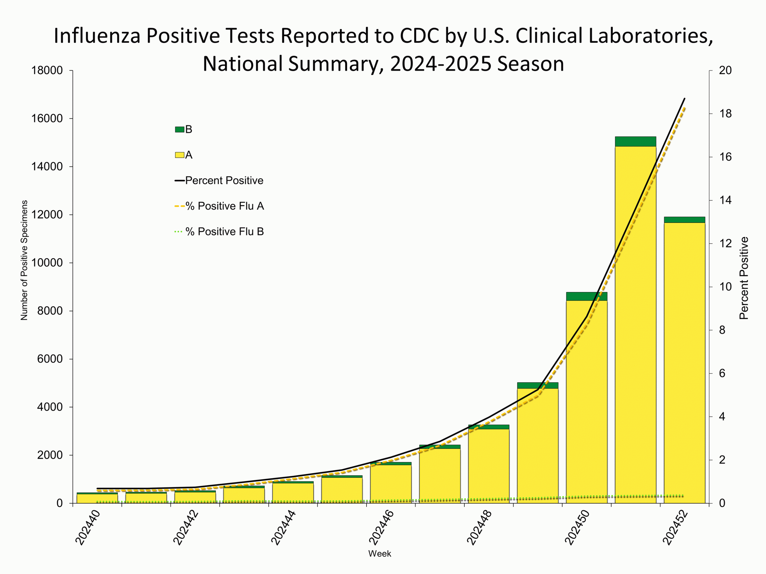 WHONPHL52 Influenza Positive Tests Reported to CDC by Clinical Laboratories, National Summary, 2024-25 Season, week ending Dec. 28, 2024