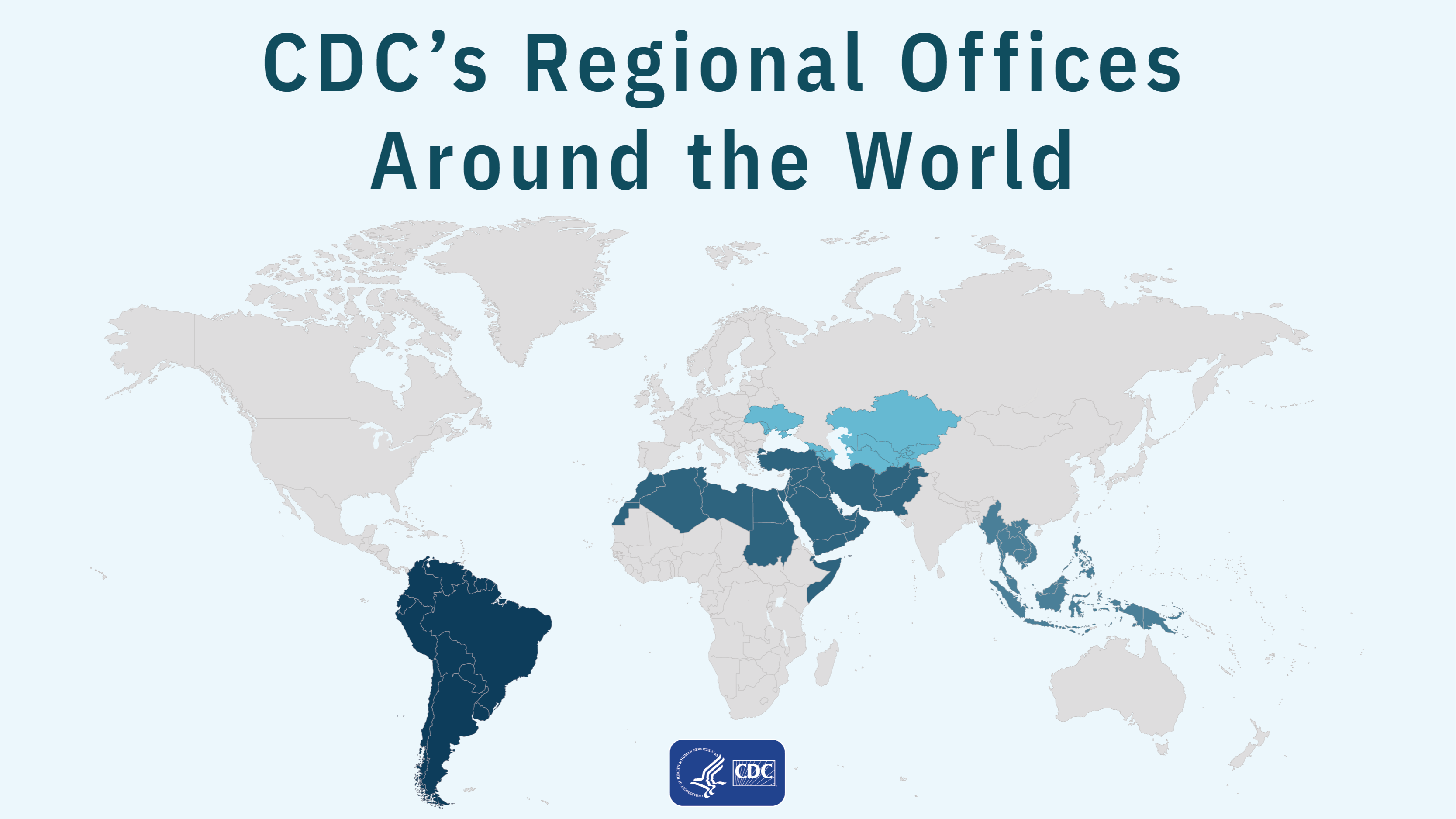 Regional Offices Banner Map of the world with "CDC's Regional Offices Around the World" at the top.
