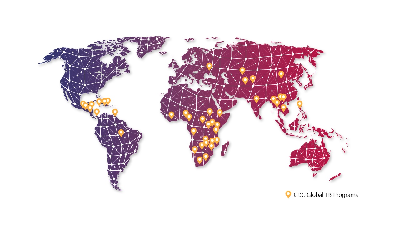 Map of the countries where CDC and partners work on TB prevention