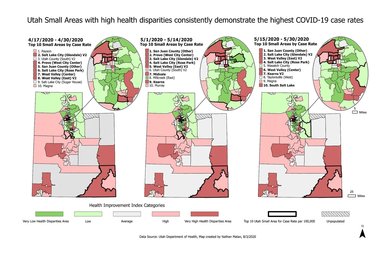 UT-Covid Utah Small Areas with high health disparities consistently demonstrate the highest COVID-19 case rates
