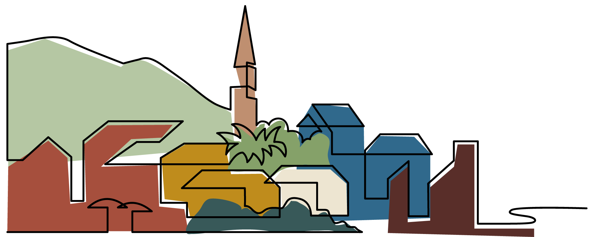 Line art depicting community