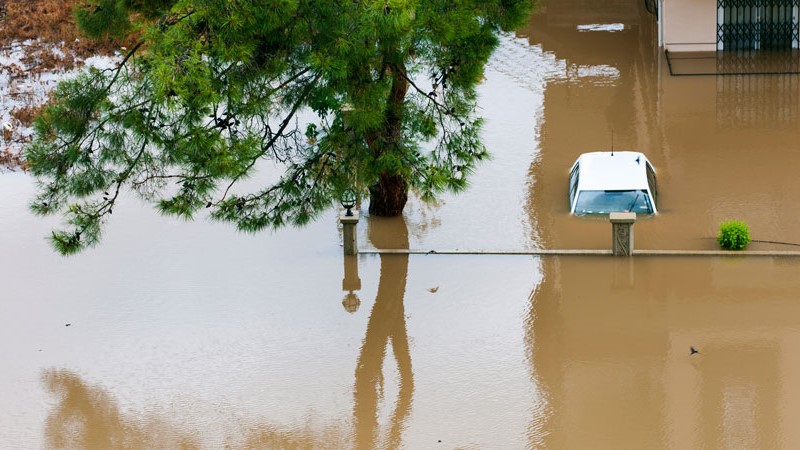 buildings and cars are flooded