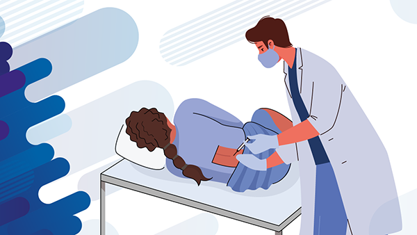 Fungal Meningitis - What to expect Illustration showing a doctor performing a spinal tap on a patient.