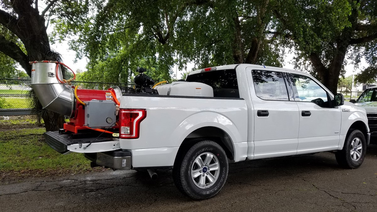 Truck with Buffalo turbine A truck with a sprayer called a Buffalo turbine is used by mosquito control professionals to apply insecticides or larvicides.