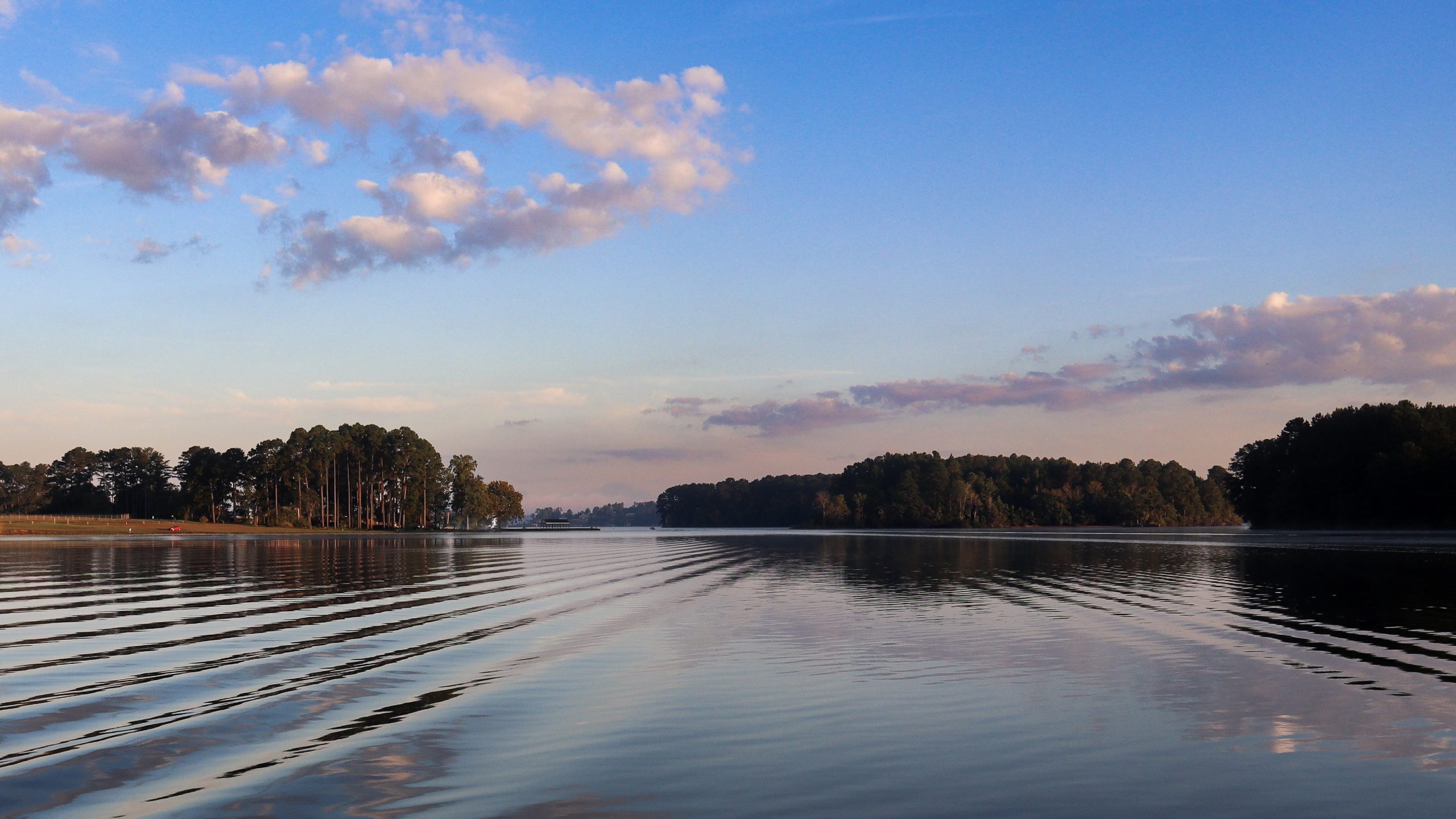 A still lake with a few ripples