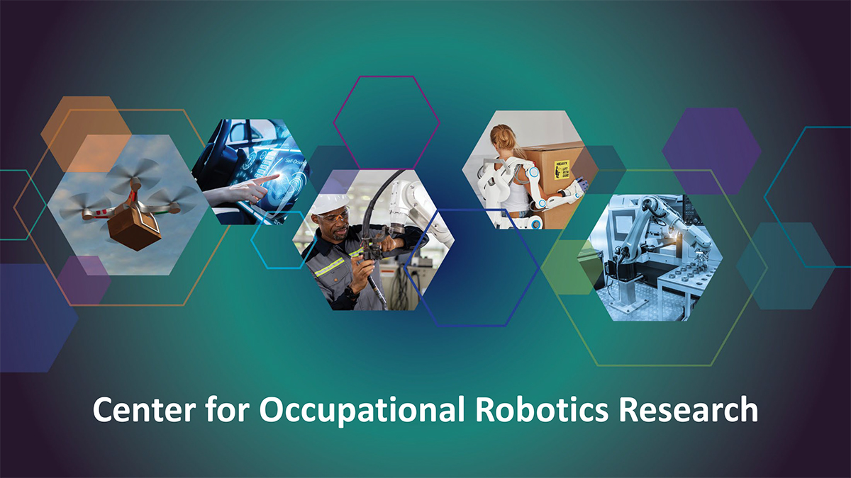NIOSH Robotics Center TN Five hexagon images of varied robots on a green background.