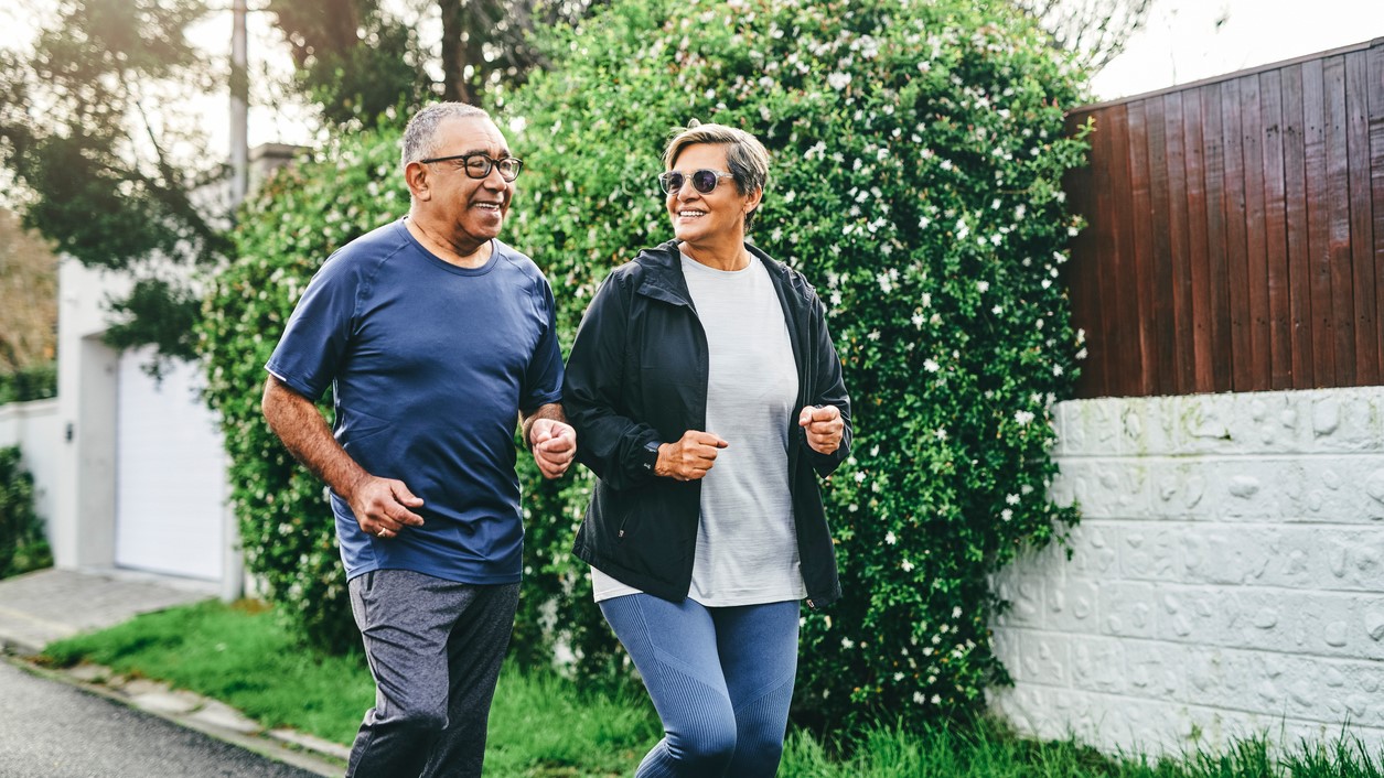-- title missing -- Older couple jogging