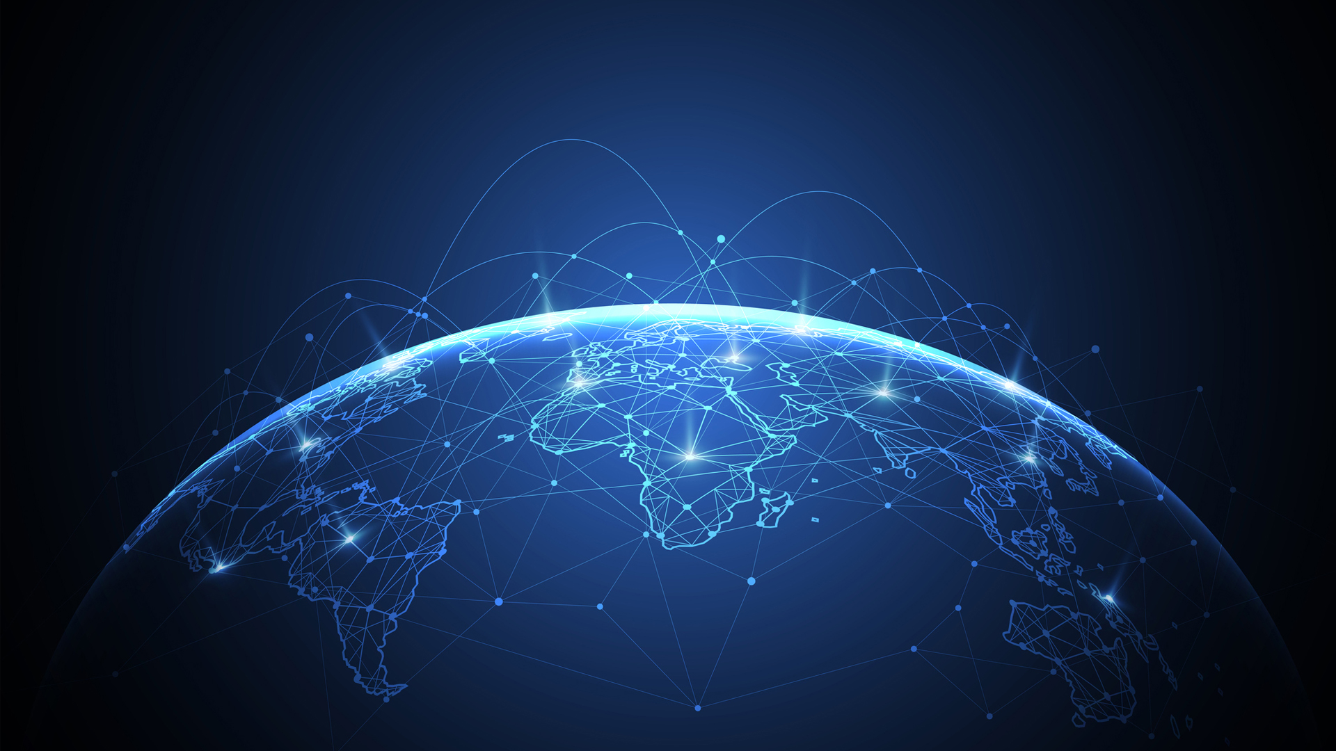 blue globe illustration with data points across continents
