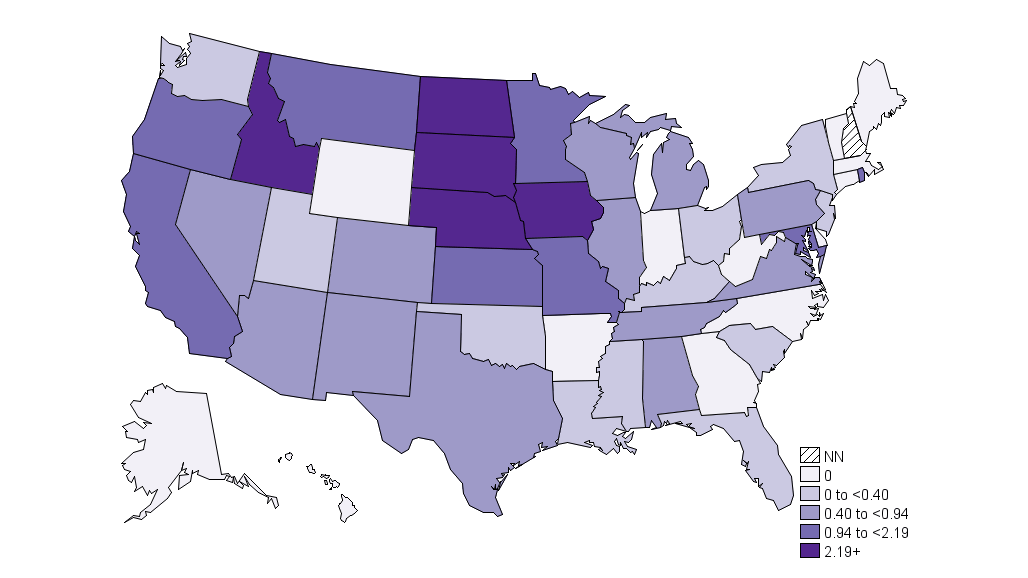 Geographical distribution of Q fever incidence in 2019.