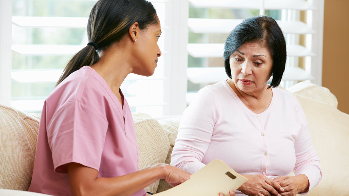 Provider Patient Education Material Review A female provider reviews information with female patient