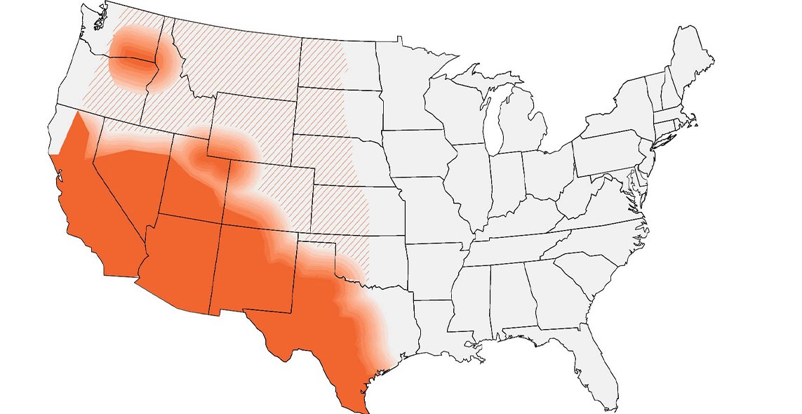 US map showing area with valley fever.
