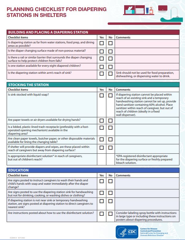 Planning Checklist for Diapering Stations in Shelters